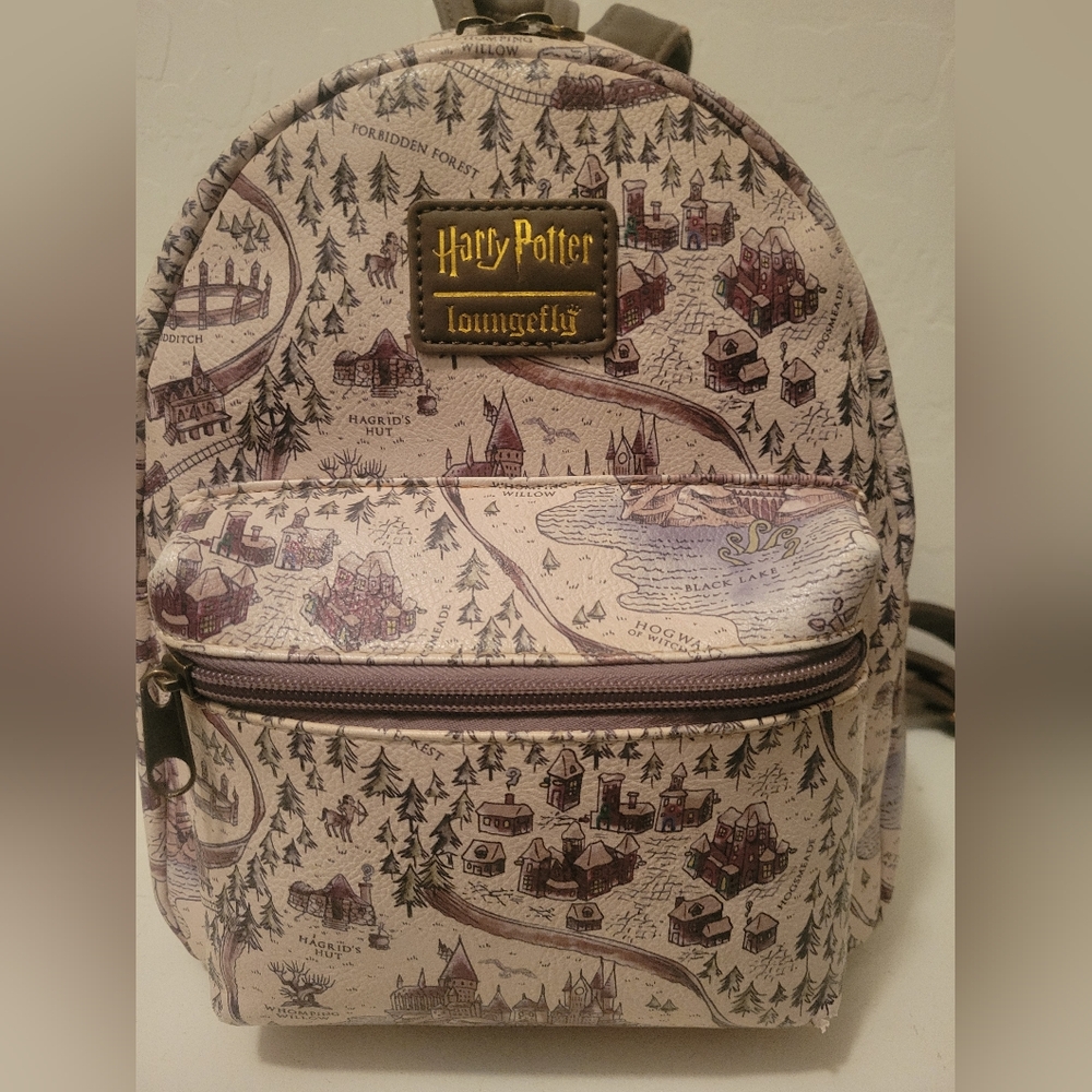 Loungefly Harry Potter Hogwarts Map Print Mini Backpack - Brown and Cream